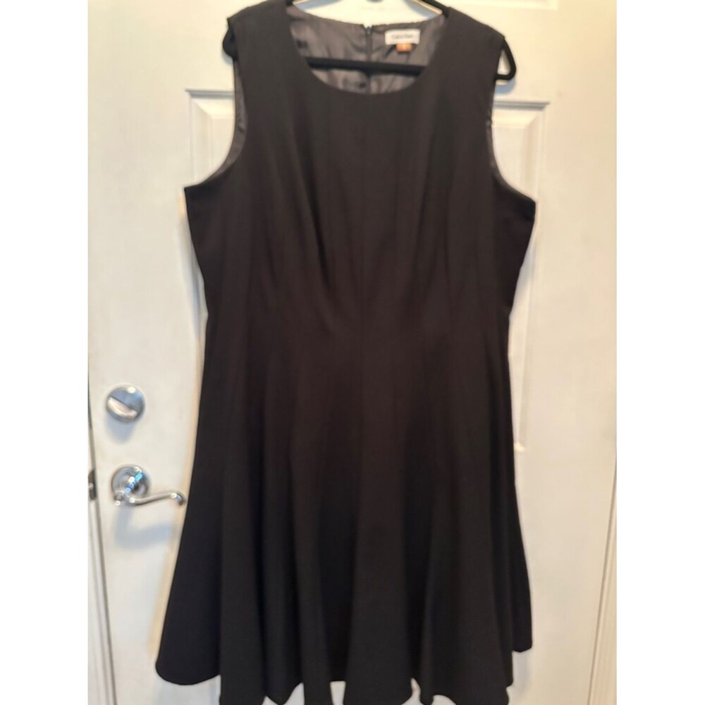Calvin Klein Black Sleeveless Midi Fit-Flare Dress Size 20W Lined Wardrobe Basic